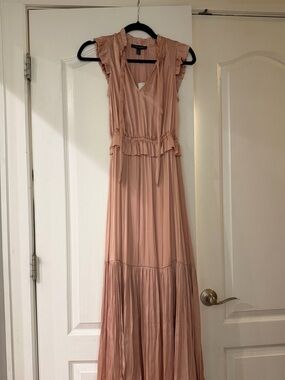 Banana Republic Women’s Silk Ruffled V-Neck Maxi Dress in Blush Pink